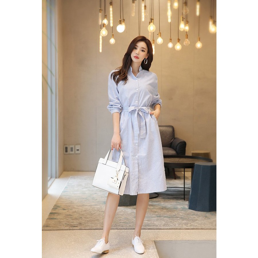 シャツワンピース レディース 春夏 長袖ワンピース40代 キレイめ ひざ丈ワンピース ボーダー柄シャツカーディガン uvカット韓国風 BF風 オシャレ 上品 着痩せ人気新作 エレガント キレイめ 韓国風 お洒落