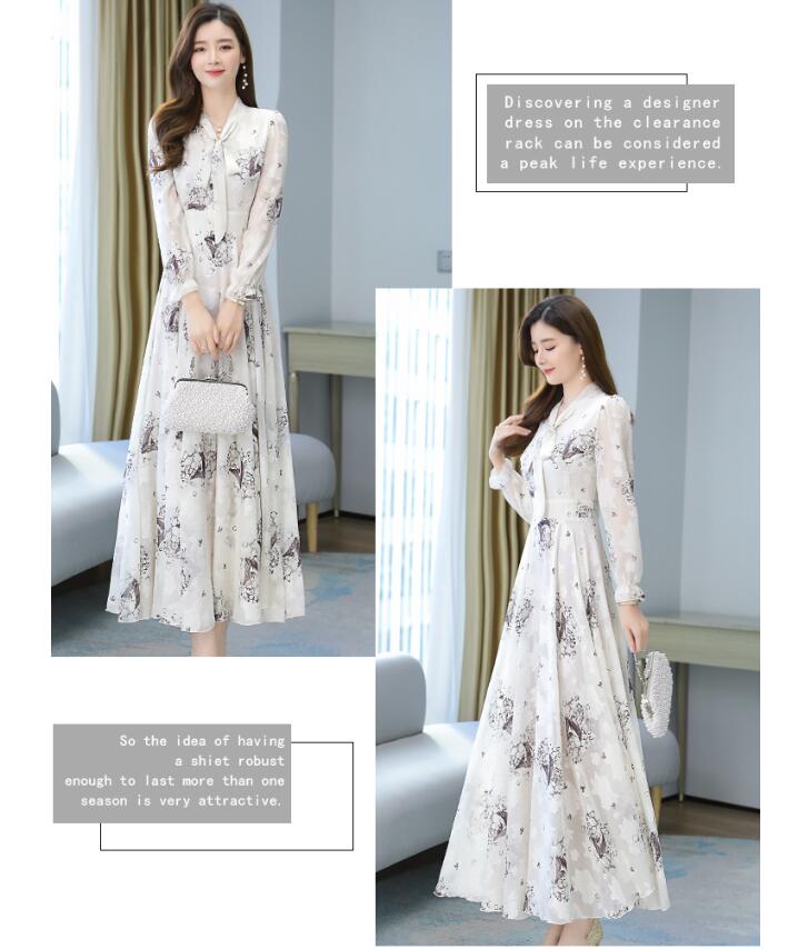 花柄ワンピース レディース マキシ丈ワンピース パーティードレス Aラインワンピ 上品 きれいめ 春 夏 秋 オシャレ 通勤 大人 OL 着痩せ 旅行用 「M~4XL」結婚式 30代 40代 体型カバー 着痩せ 通勤 長袖ワンピース 大きいサイズ ホワイト 杏色 ブラック