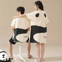 おしゃれ カップル ペア スウェット 半袖 夏 綿100% ペア パジャマ ベージュ ワンピース 外出 パンダ メンズ ルームウェア レディース ペアパジャマ ...