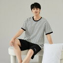 夏 パジャマメンズ 大きいサイズ 人気 半袖 ボーダー シンプル パジャマ メンズ カジュアル メンズパジャマ 上下セット セットアップ 夏用 ルームウェア 紳...