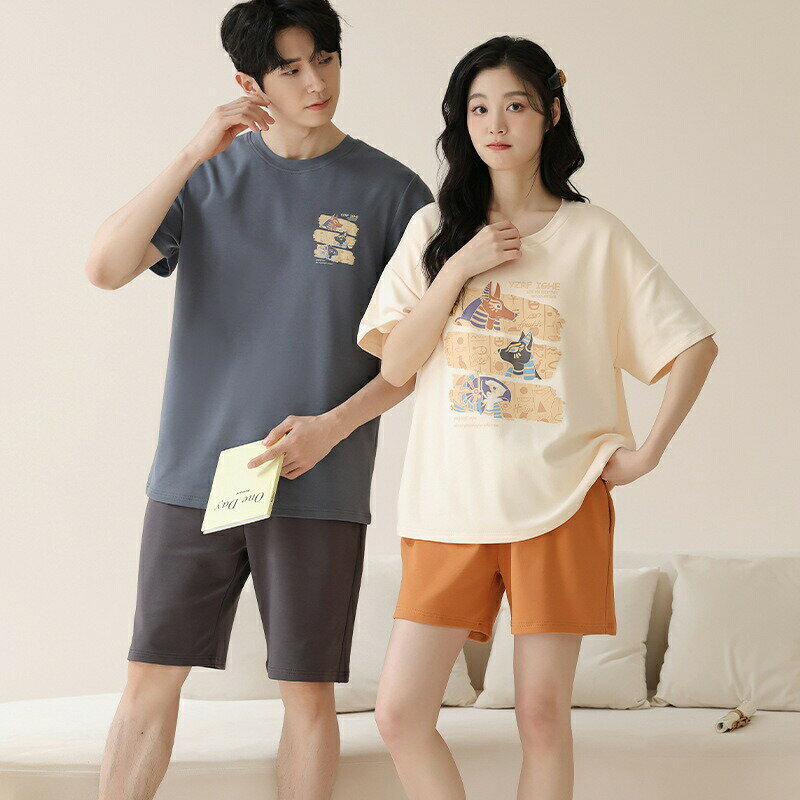 クロスユーのおしゃれ カップル ペア 部屋着 半袖 夏 男女2着 ペア パジャマ セット 春夏 レディース メンズ ルームウェア パジャマ 綿100% ペアパジャマ ギフト 結婚祝い プレゼント スウェット 上下セット パジャマ カップル お揃い プレゼント ペアルック 可愛い シンプル カジュアル｜アングル3