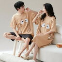 ギフト おしゃれ カップル 上下セット 半袖 夏 男女2着 ペア パジャマ セット 春夏 レディース メンズ ルームウェア パジャマ ワンピース 綿100% ペ...