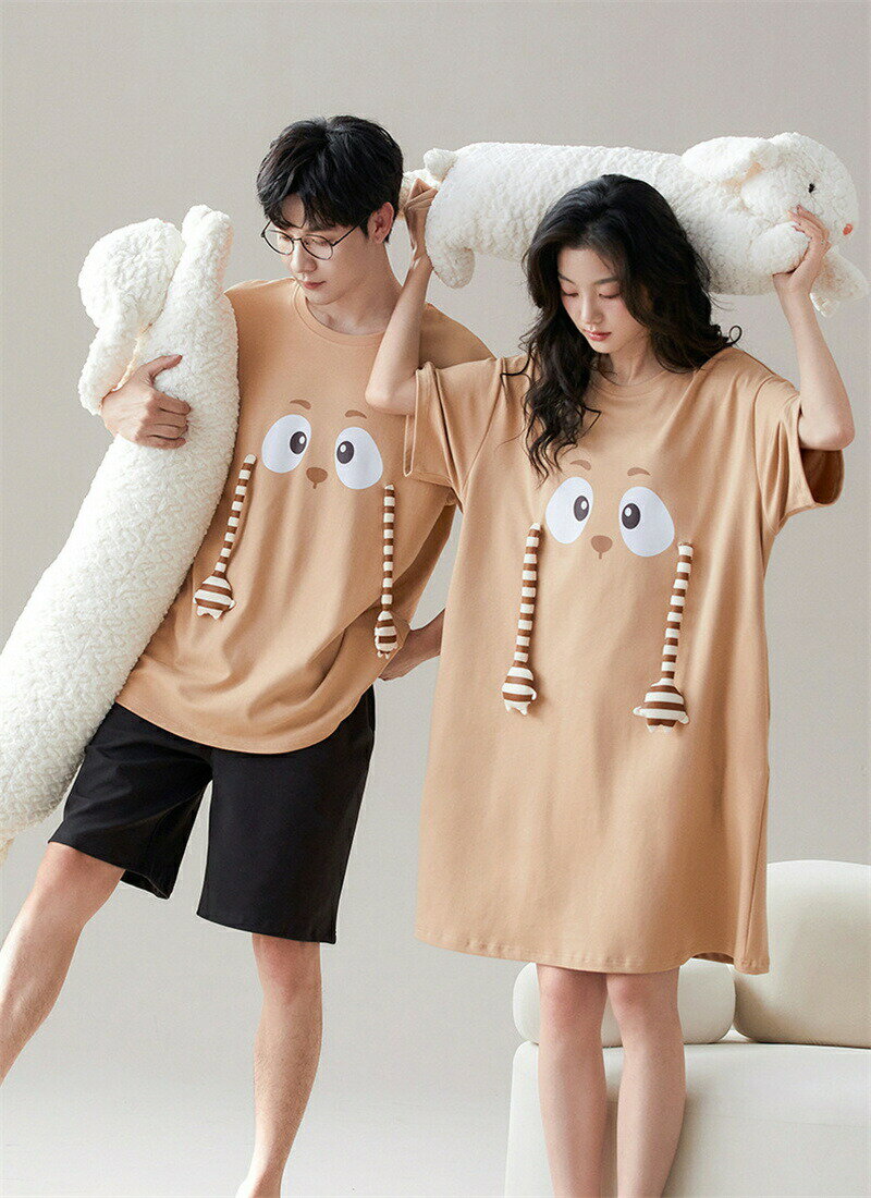 ギフト おしゃれ カップル 上下セット 半袖 夏 男女2着 ペア パジャマ セット 春夏 レディース メンズ ルームウェア パジャマ ワンピース 綿100% ペアパジャマ ペア 結婚祝い プレゼント スウェット 部屋着 パジャマ カップル お揃い プレゼント シンプル 可愛い
