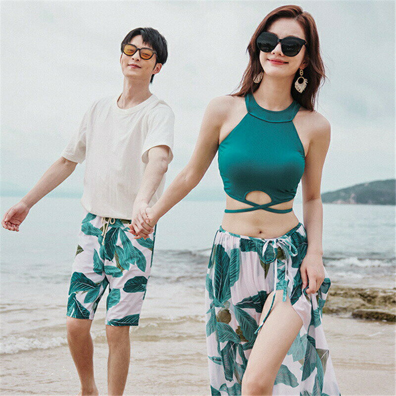 タンキニ 体型カバー 大きいサイズ お揃い 水着 ペア レディース ペア水着 カップル 3点 ストール メンズ セット ブラー ショートパンツ サーフパンツ 男...