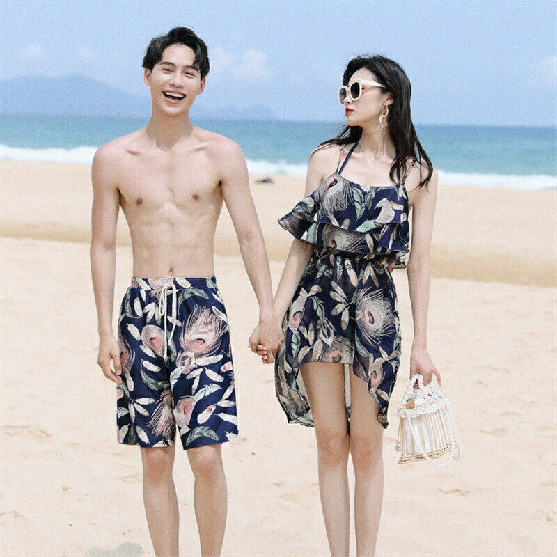 タンキニ 体型カバー 大きいサイズ カップル 水着 ペア レディース ペア水着 カップル 3点 ショートパンツ メンズ セット ワンピース ブラー サーフパンツ...
