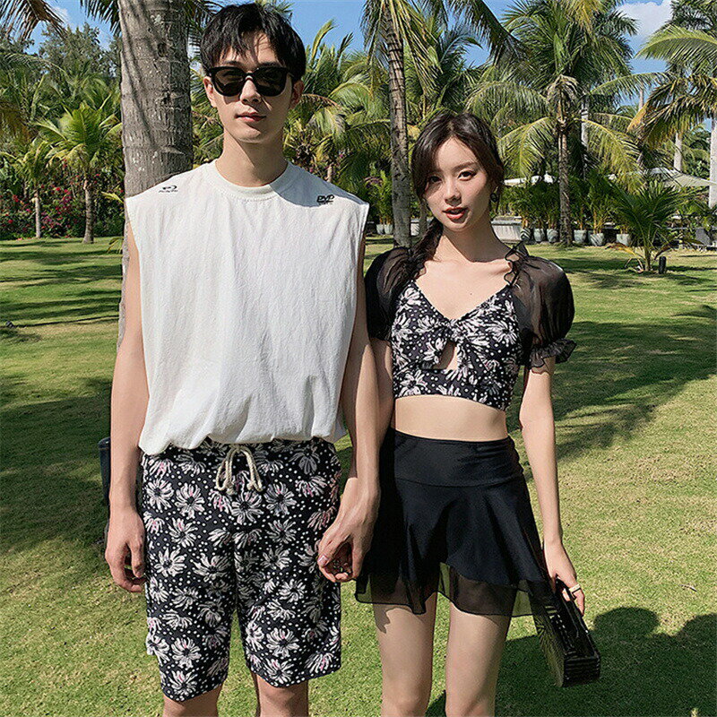 タンキニ 体型カバー 大きいサイズ カップル 水着 ペア レディース ペア水着 カップル 2点 インナーパンツ付き メンズ セット ブラー スカート サーフパンツ 男性用海パンツ 女性用 ペア 結婚祝い プレゼント ペアルック お揃い 服 夫婦 恋人 彼氏 彼女 着痩せ 海水浴 温泉