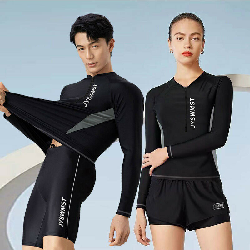 競泳 人気 大きいサイズ 紫外線 カップル 長袖 ペアルック ラッシュガード ペア 水着 セット メンズ レディース 2点セット 上下 2点セット ウェットスーツ セットアップ おしゃれ 体型カバー 短パン UV対策 トップス ショートパンツ シンプル 黒 ブラック