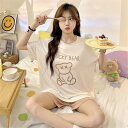セットアップ レディース スウェット m かわいい ルームウェア 可愛い パジャマ レディース 夏 半袖 ポリエステル100% 上下 セット 大人 春秋 おしゃれ 部屋着 寝巻き 大きいサイズ 可愛い ベージュ l ll 3l クマ 可愛い シンプル