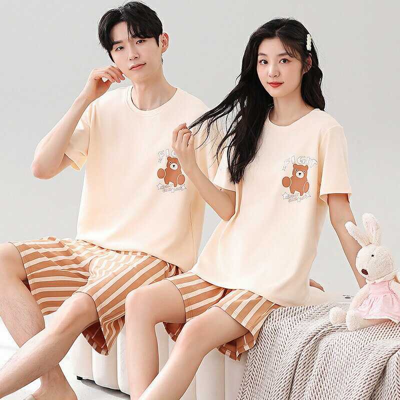 おしゃれ カップル ペア 部屋着 半袖 夏 男女2着 ペア パジャマ セット 春夏 レディース メンズ ルームウェア パジャマ 綿100% ペアパジャマ ギフト 結婚祝い プレゼント スウェット 上下セット パジャマ カップル お揃い プレゼント ペアルック クマ 可愛い シンプル