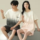 おしゃれ カップル ペア 部屋着 半袖 夏 男女2着 ペア パジャマ セット 春夏 レディース メンズ ルームウェア パジャマ 綿100% ペアパジャマ ギフト...