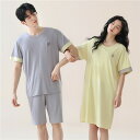 おしゃれ カップル ペア 部屋着 半袖 夏 男女2着 ペア パジャマ セット 春夏 レディース メンズ ルームウェア パジャマ ワンピース ペアパジャマ ギフト...