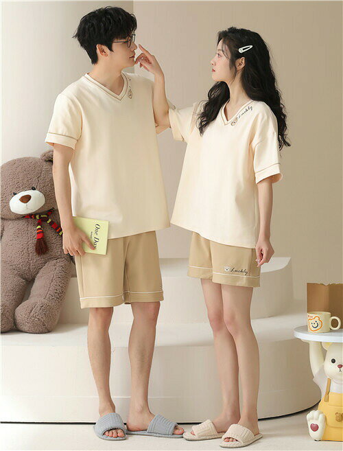 おしゃれ カップル ペア 部屋着 半袖 夏 男女2着 ペア パジャマ セット 春夏 レディース メンズ ルームウェア パジャマ 綿 ペアパジャマ ギフト 結婚祝い プレゼント スウェット 上下セット パジャマ カップル お揃い プレゼント ペアルック クマ 可愛い シンプル