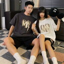 おしゃれ カップル ペア 部屋着 半袖 夏 男女2着 ペア パジャマ セット 春夏 レディース メンズ ルームウェア パジャマ 綿 ペアパジャマ ギフト 結婚祝...