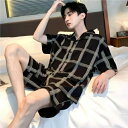 おしゃれ 春 夏 男性用 半袖 ポリエステル チェック パジャマ メンズ 前開き ルームウェア メンズパジャマ シンプル セットアップ 夏用 上下 セット 紳士...