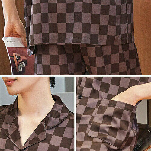 春夏 シルク パジャマ ペアルック シルク パジャマ レディース 洗える 合成 高級 メンズ パジャマ サテン パジャマ ペア 半袖 夏 ペアパジャマ カップル ペア ルームウェア カップル パジャマ おすすめ セクシー ルームウェア おしゃれ 無地 人気 部屋着 ブラウン