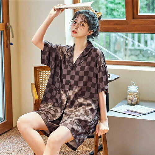 春夏 シルク パジャマ ペアルック シルク パジャマ レディース 洗える 合成 高級 メンズ パジャマ サテン パジャマ ペア 半袖 夏 ペアパジャマ カップル ペア ルームウェア カップル パジャマ おすすめ セクシー ルームウェア おしゃれ 無地 人気 部屋着 ブラウン