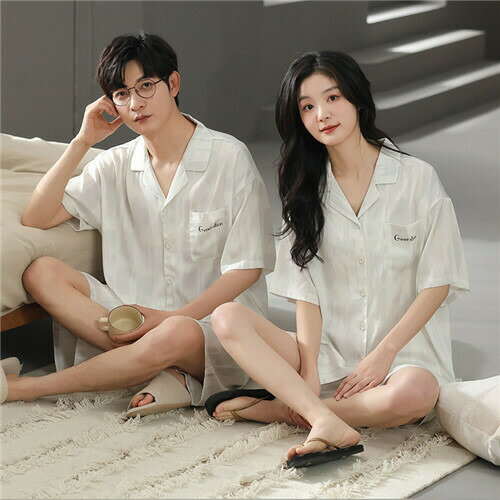 ペアパジャマ 春夏 シルクの質感 おすすめ 合成シルク 半袖 男女2着 ペア パジャマ セット サテン メンズ 夏 レディース 高級 パジャマ 結婚祝い プレゼント パジャマ カップル ペア ルームウェア セクシー おしゃれ 人気 部屋着 シンプル カジュアル 白 ホワイト