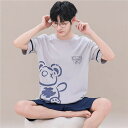 おしゃれ 春 秋 父の日 半袖 綿 灰色 パジャマ メンズ グレー ルームウェア メンズパジャマ クマ セットアップ 夏用 上下 セット 紳士 パジャマメンズ ...