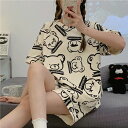 レディース スウェット 寝巻き ベージュ かわいい ルームウェア 可愛い パジャマ レディース 夏 ポリエステル100% 春秋 上下セット 大人 半袖 おしゃれ...