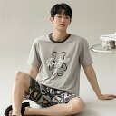 春 夏 パジャマメンズ 部屋着 半袖 ポリエステル クマ パジャマ メンズ 可愛い ルームウェア メンズパジャマ カジュアル セットアップ 夏用 上下セット 紳...