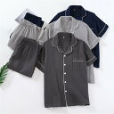 紳士 おしゃれ 春 父の日 半袖 綿 前開き パジャマ メンズ 無地 夏用 ルームウェア シンプル カジュアル セットアップ メンズパジャマ 上下 セット 夏 ...