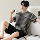 おしゃれ 春 夏 男性用 半袖 綿 ボーダー パジャマ メンズ シンプル ルームウェア メンズパジャマ カジュアル セットアップ 夏用 上下 セット 紳士 パジ...