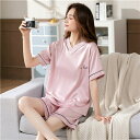 レディース ルームウェア 無地 夏 シルク パジャマ 半袖 レディース 合成 ピンク やわらか パジャマ 紺 ルームウェア レディース レディース かわいい 部...