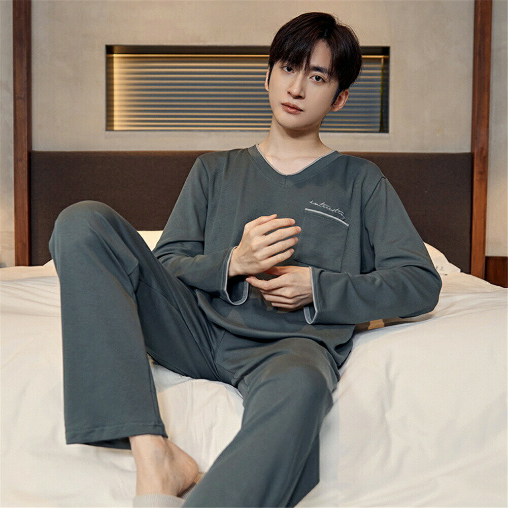 セット 大人 紳士 かっこいい 長袖 綿 冬用 パジャマ メンズ ルームウェア セットアップ 春秋 無地 vネック シンプル メンズ パジャマ 上下 おしゃれ パジャマ メンズ 大きいサイズ プレゼント 父の日 男性用 部屋着 人気 寝返りしやすい お洒落 肌触りがいい 通気性 が良い