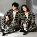 夫婦 もこもこ メンズ プレゼント モコモコ 男女2着 セット ペアパジャマ 冬 長袖 カップル ペア 前開き ボーダー シンプル ルームウェア ペア パジャマ...