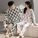 プレゼント カップル ペア セット 長袖 男女2着 セット ペア パジャマ 秋 ファッション カップル 冬 チェック クマ ペア ルームウェア 結婚祝い パジャ...