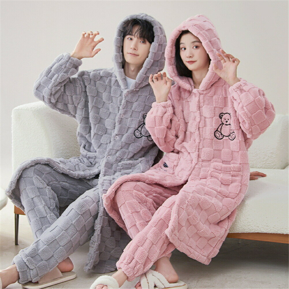 パジャマ 夫婦 もこもこ プレゼント モコモコ 男女2着 セット ペアパジャマ 冬 長袖 前開き カップル 前開き クマ ロング丈 ペア ルームウェア ペア メンズ ペアパジャマ 秋 結婚祝い ペアパジャマ カップル お揃い プレゼント ギフト ルームウェア モコモコ 部屋着