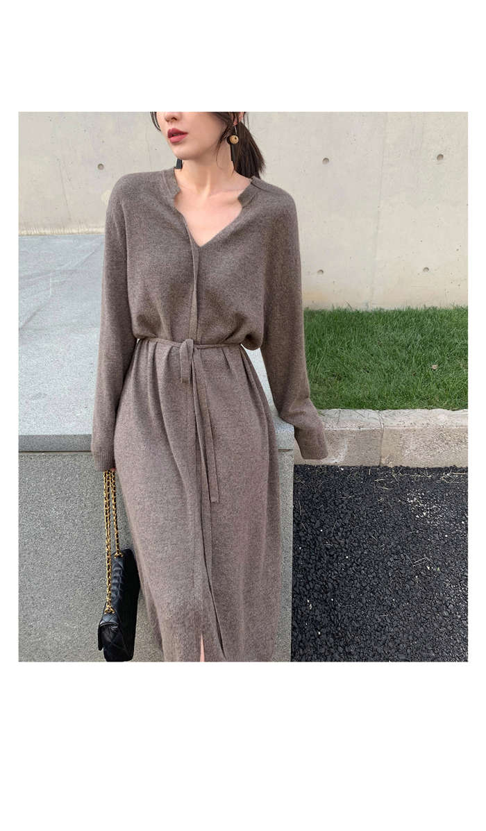 ニットワンピース レディース 秋冬 キーネック ロング丈 ニットワンピース 長袖 ゆったり シンプル カジュアル 体型カバー 柔らか 暖か 女性らしい きれいめ お洒落 着心地 無地 通勤 OL 普段着 秋 冬 上品