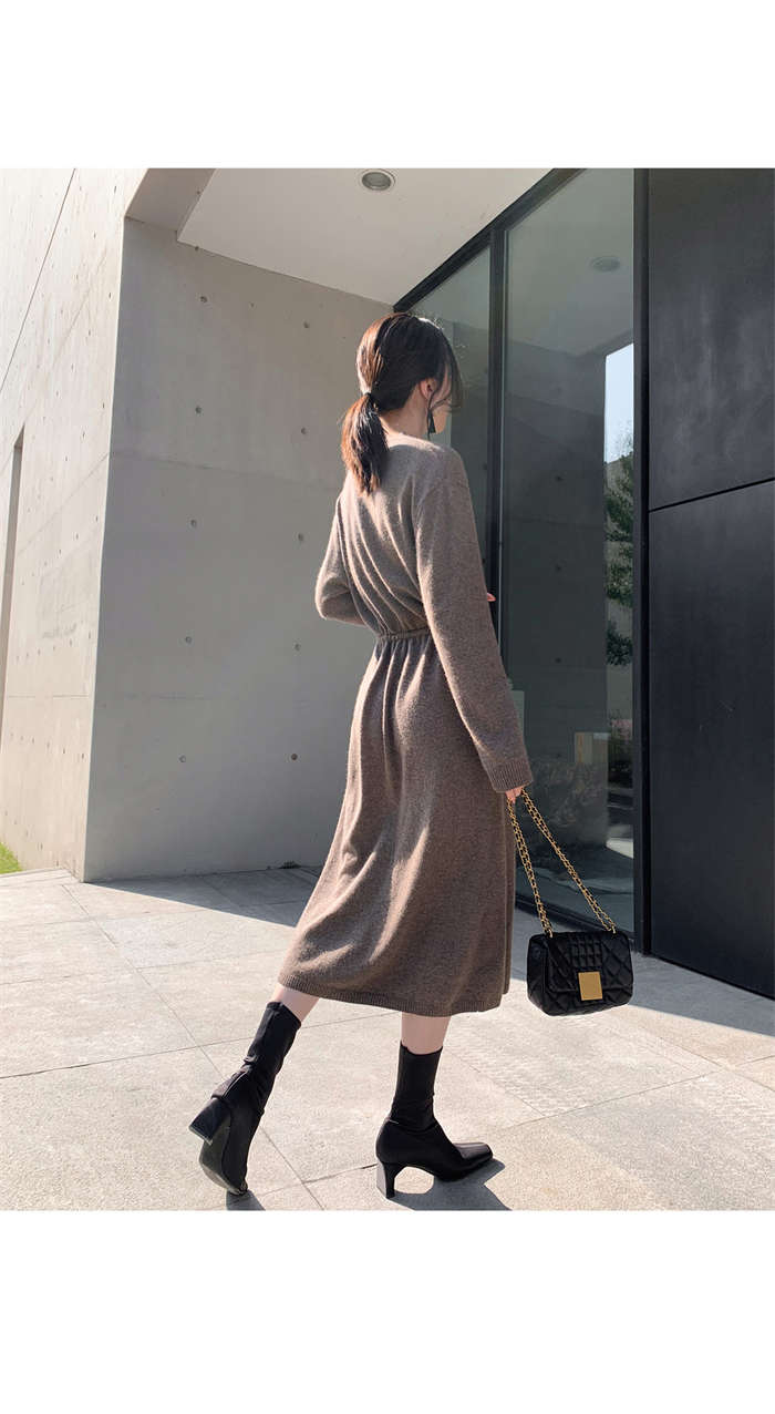 ニットワンピース レディース 秋冬 キーネック ロング丈 ニットワンピース 長袖 ゆったり シンプル カジュアル 体型カバー 柔らか 暖か 女性らしい きれいめ お洒落 着心地 無地 通勤 OL 普段着 秋 冬 上品