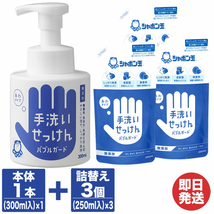 ハンドソープ・石鹸（2000円程度） シャボン玉 バブルガード 本体1本(300ml×1)＋詰替え3個(250ml×3)セット【手洗い石けん 石鹸 ハンドソープ 殺菌 除菌 消毒 手指除菌 泡タイプ 無添加 日本製 シャボン玉本舗 清潔 風邪 退職 送別会 ギフト お返し 挨拶 お礼 粗品 景品】