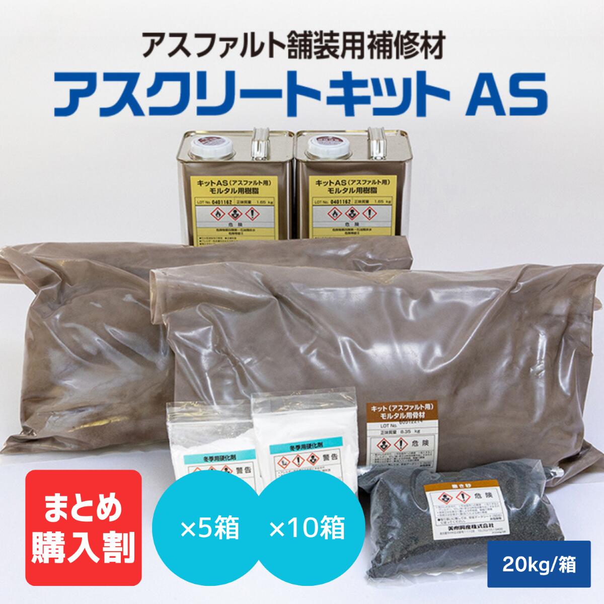 【メーカー公式】まとめ割 アスクリートキット AS アスファルト 舗装 補修 ひび割れ クラック 段差修正 樹脂モルタル 速硬 高強度 MMA樹脂 メタクリル 美州興産 5箱 10箱 セット［20kg/箱］