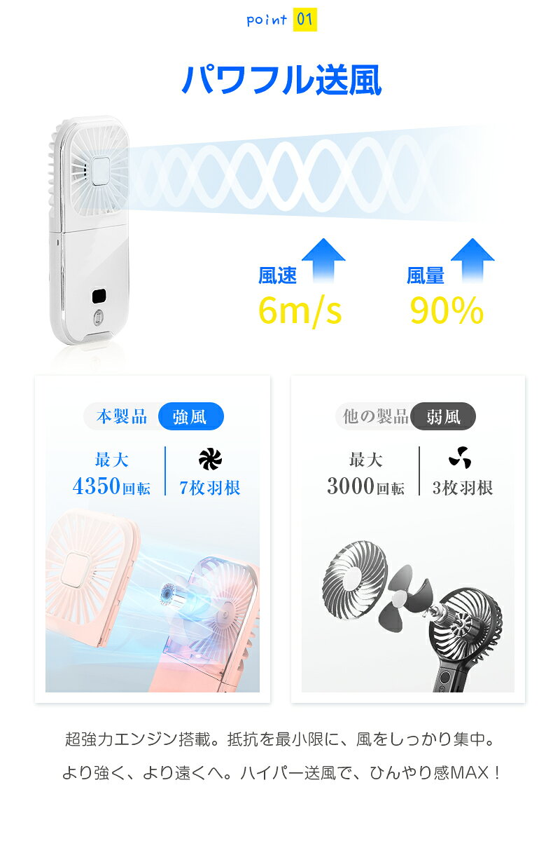 ポータブルファン 扇風機 多機能 手持ち 首掛け扇風機 卓上 ハンディファン ミニ扇風機 スマホスタンド ハンズフリー 充電式 - angle 2