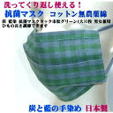 炭 藍染 抗菌マスク タック 市松 グリン 1枚 (大) メール便 エコ 花粉症 ウイルス 洗ってくり返し使える(4)