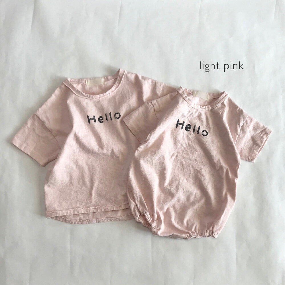 Helloロンパース Bisque 韓国子供服 ビスク ベビー服 キッズ服 赤ちゃん 男の子 女の子 ナチュラル シンプル おしゃれ かわいい 半袖 夏用 ロンパース スナップボタン くすみカラー コットン 出産準備 姉妹兄弟 お揃い リンクコーデ ギフト まとめ買い 3