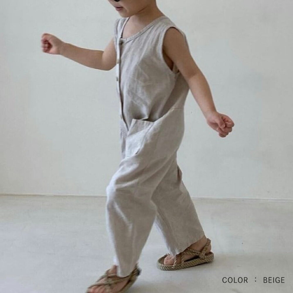 Go Go オーバーオール キッズ ベビー リネン コットン 黒 子供 サロペット 男の子 ...