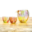 glass calico プリズム ライン 冷酒器セット (片口 ぐい呑 2個) グラスキャリコ ハンドメイド ガラス酒器 おしゃれ 来客用 ギフト プレゼント