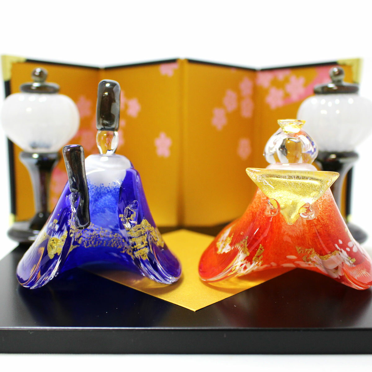 ガラスのお雛様 やよい雛（青・赤） 雪洞（ぼんぼり）付き glass calico グラスキャリコ ハンドメイド ガラスアート 雛人形 ひな人形 おひなさま 桃の節句 オブジェ コンパクト おしゃれ ギフト プレゼントのサムネイル