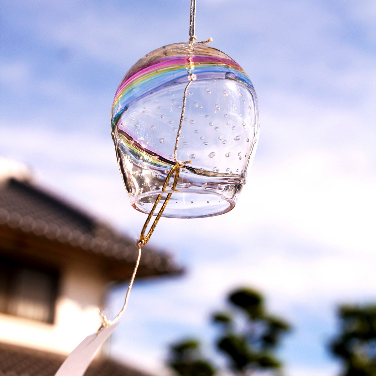 ガラスの風鈴 雨のち虹 FIORETTO フィオレット 高野仰 ハンドメイドガラスアート エクステリア おしゃれ ギフト プレゼント