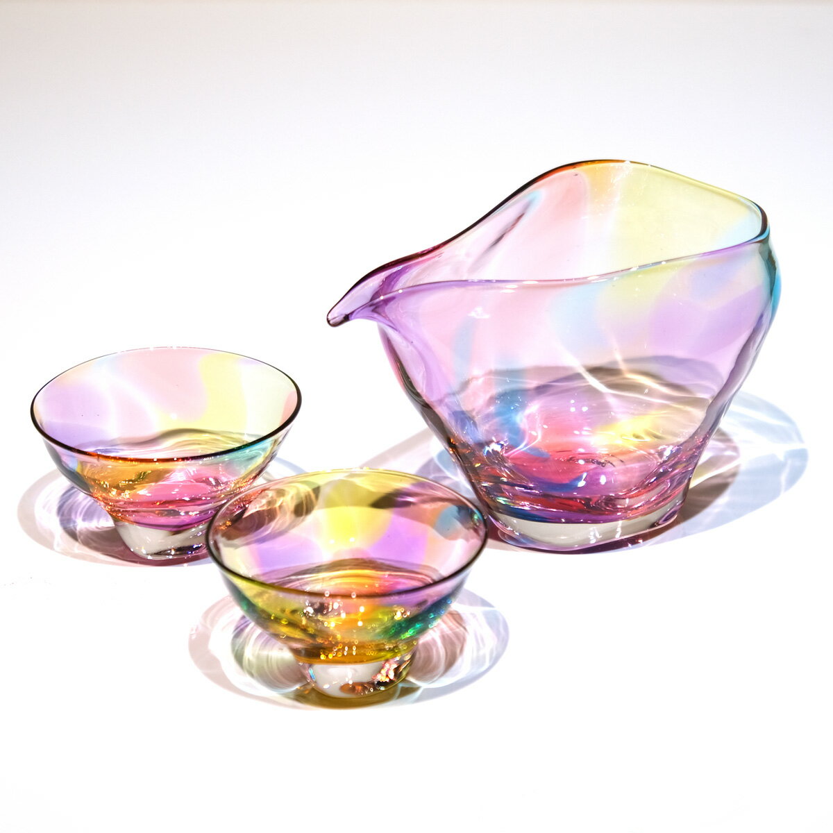glass calico ミナモプリズム 冷酒器セット (片口・ぐい呑 2個) グラスキャリコ ハンドメイド ガラス酒器 おしゃれ 来客用 ギフト プレゼントのサムネイル