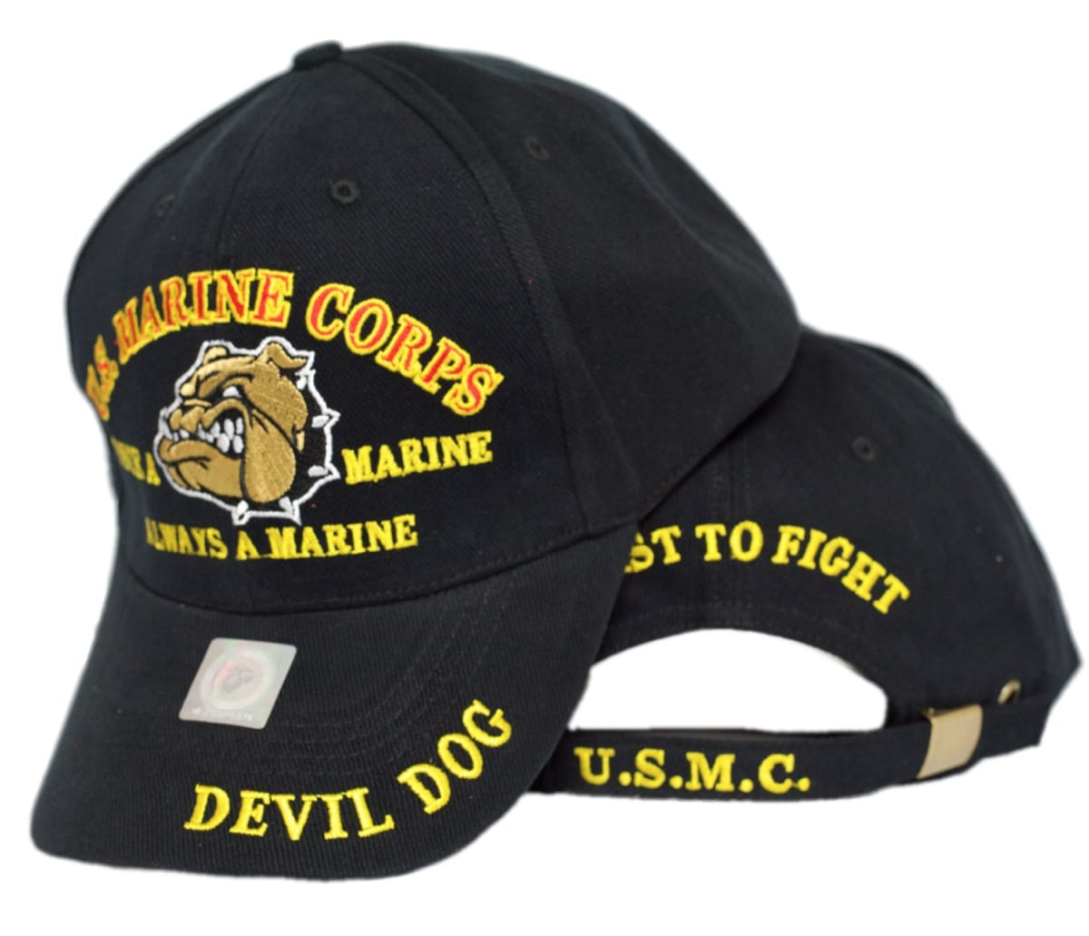 Marines Once a Marine Corps EGA Devil Dog First to Fight 刺繍キャップハット ブラック, ブラック, One Size