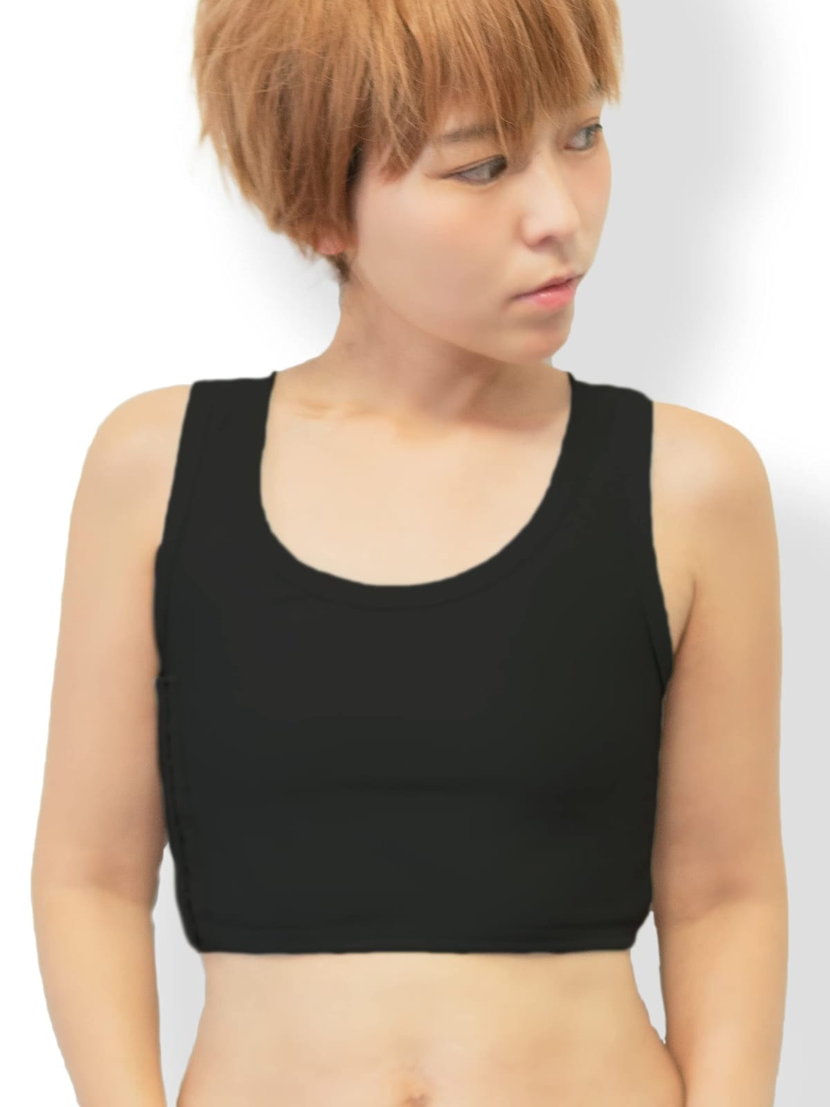 Laff tigo. 胸つぶしブラ ナベシャツ 胸つぶし さらしブラ ショート丈ハーフ (黒, L)