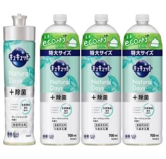 【まとめ買い】花王 キュキュット Natural Days ワイルドフラワー&ハーブの香り 本体1個220ml ＋ 詰替特大 700ml ×3個セット 天然精油配合