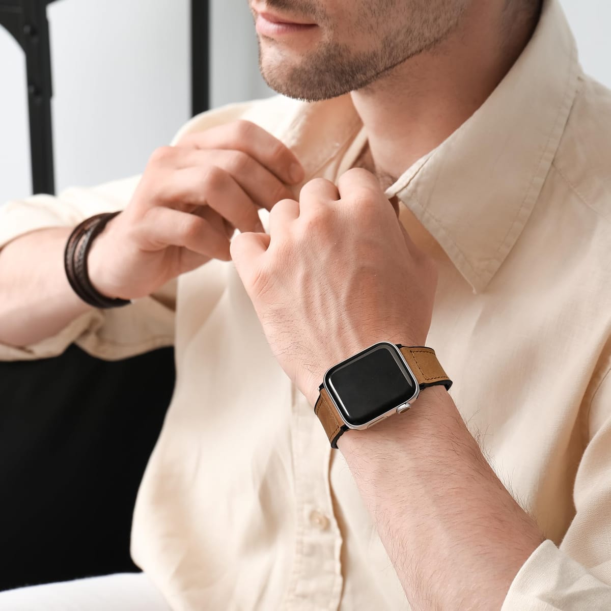 マグネット式レザーバンド Apple Watch Series 9 41mm 45mm/ Ultra2 49mm 男女兼用 ソフトシリコンパッチワークレザーストラップ 交換用 Apple Watch Ultra Series 8/7/6/5/4/3/2/