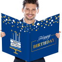 ジャンボバースデーカード 封筒付き 14×22インチ 特大ネイビーブルー 誕生日パーティーグリーティングカード ジャイアントゲストブック メッセージグリーティン...