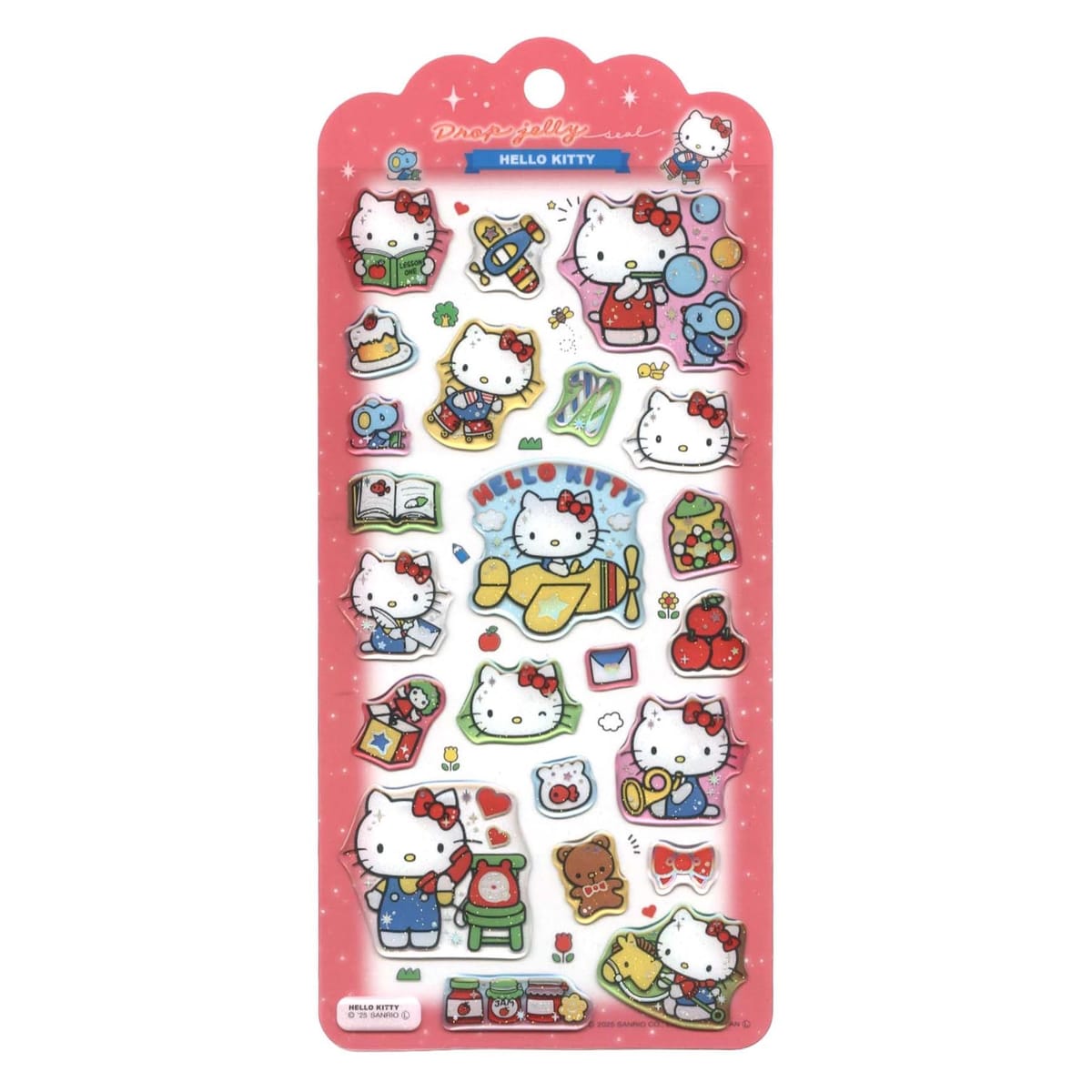 品番：134922 エポキシシールにホログラムの箔押しがしてあるシールです。。素材:エポキシシール+ホログラム箔。生産国:中国。。サイズ：縦=175mm　横=85mm　厚さ=2mm。商品色傾向：ピンク。。イラスト。表紙パターン：キャラクター。キャラクター名：ハローキティ・シリーズ。