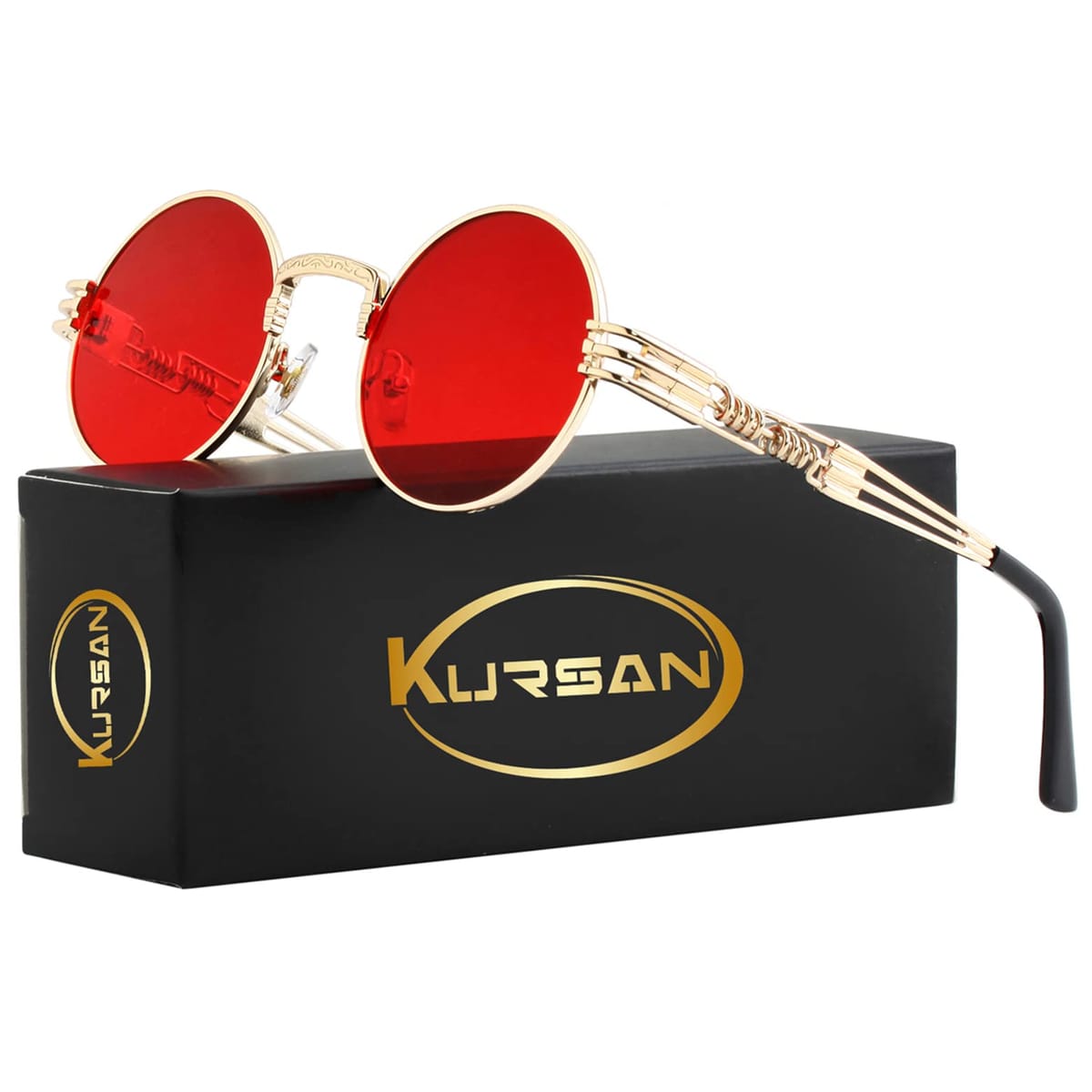 Kursan ラウンドサングラス レディース メンズ ヒッピーグラス レトロメタルフレーム サングラス UV400保護, A3 ゴールドフレーム/クリアレンズ, M 3